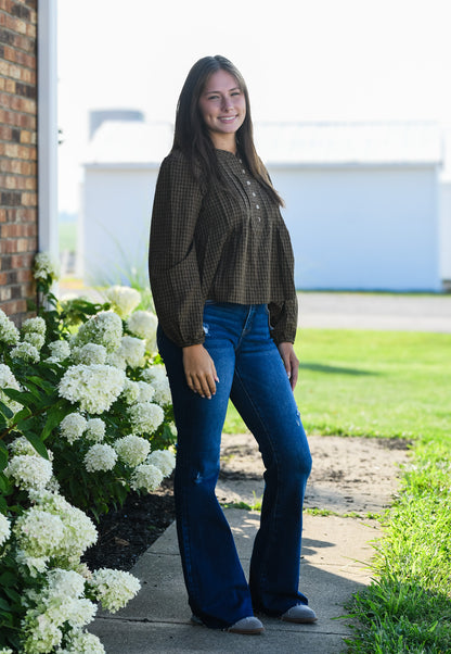 Plaid Henley Long Sleeve Top