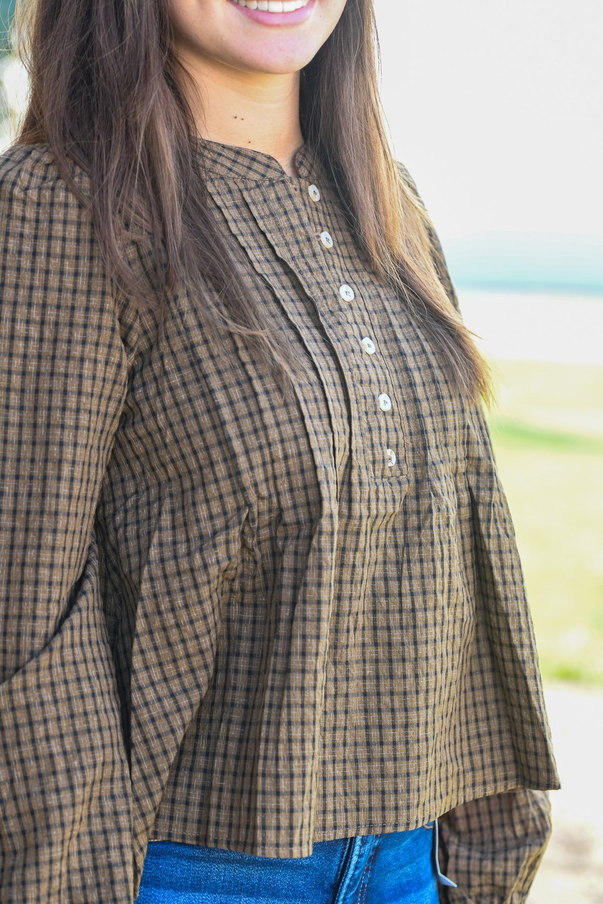Plaid Henley Long Sleeve Top