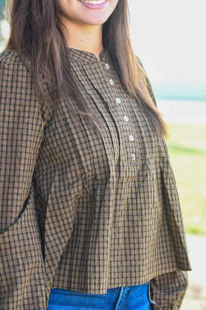 Plaid Henley Long Sleeve Top