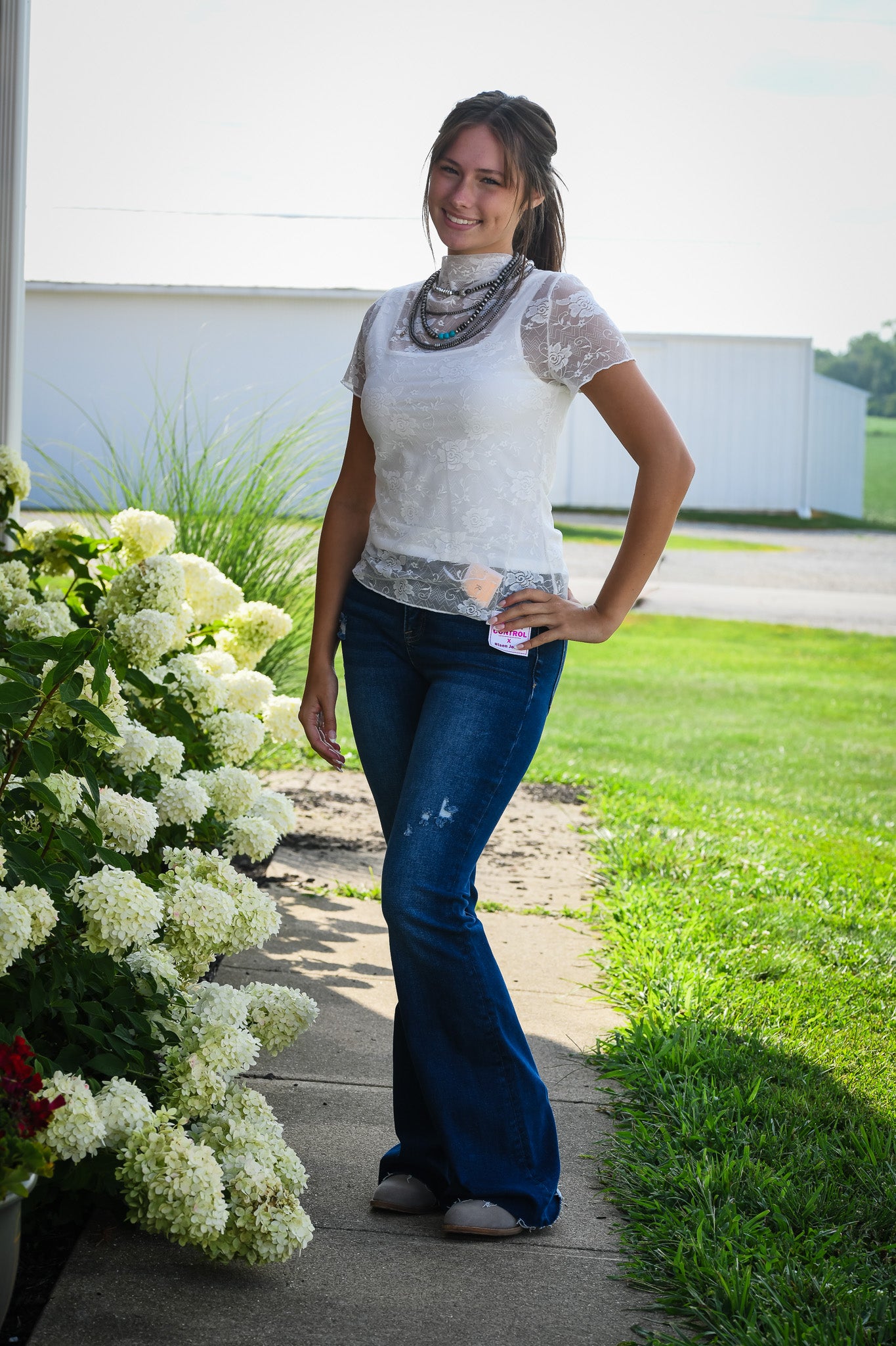 Sheer Lace Mock Neck Tee