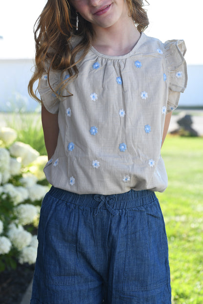Girls Floral Embroidered Top