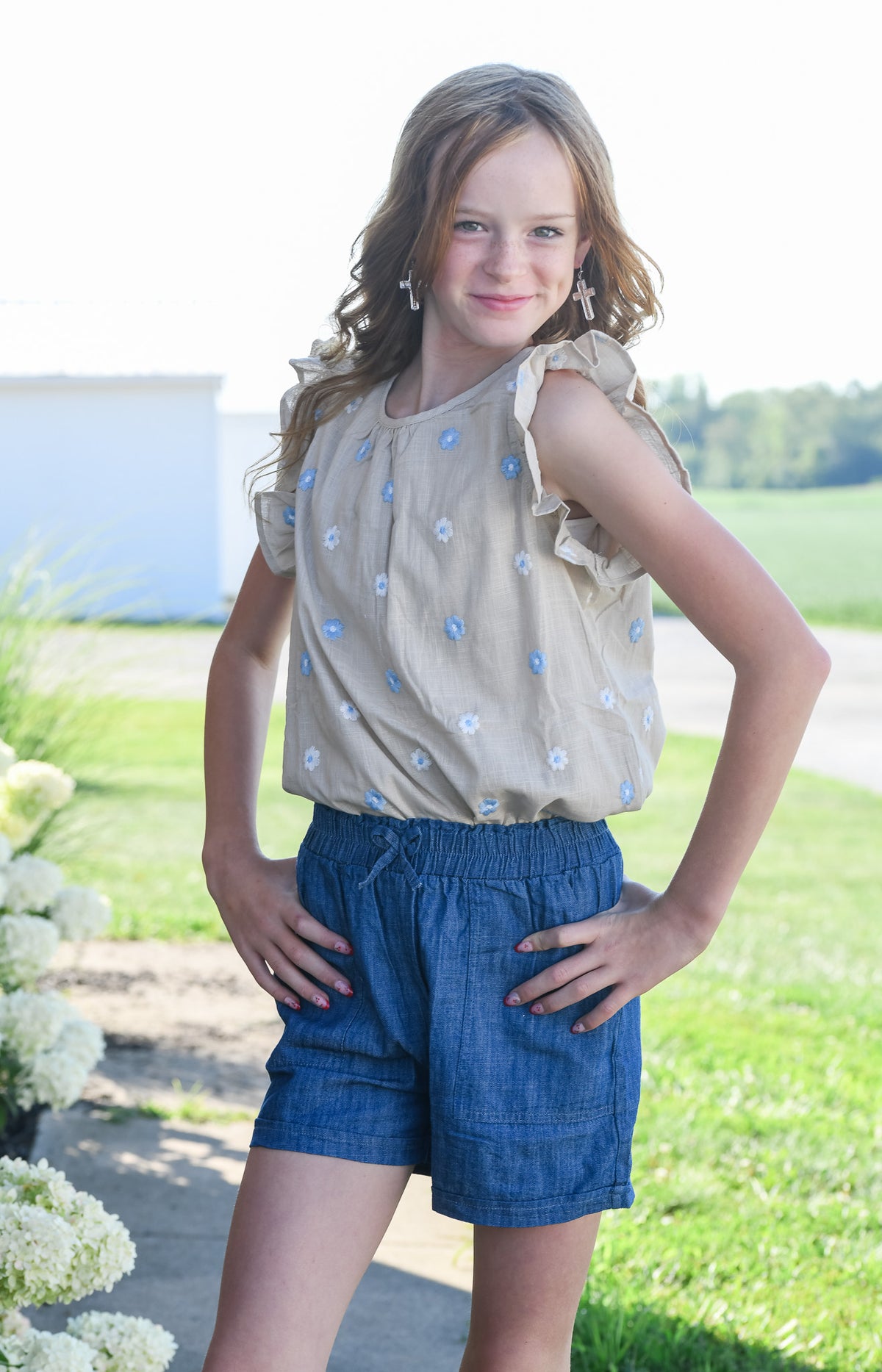 Girls Floral Embroidered Top