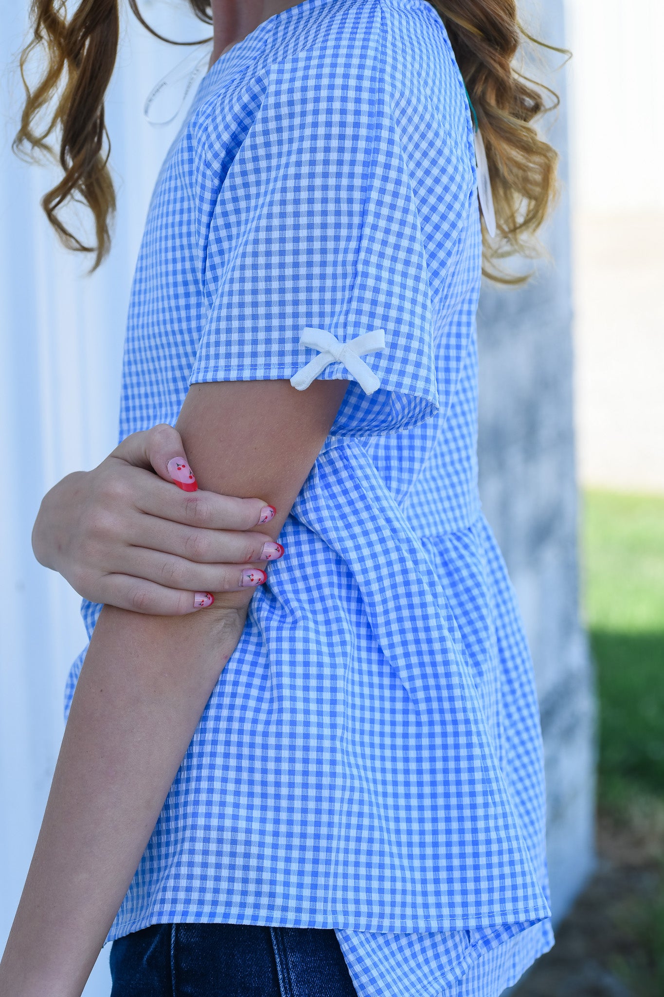 Girls Ribbon Gingham Babydoll Top