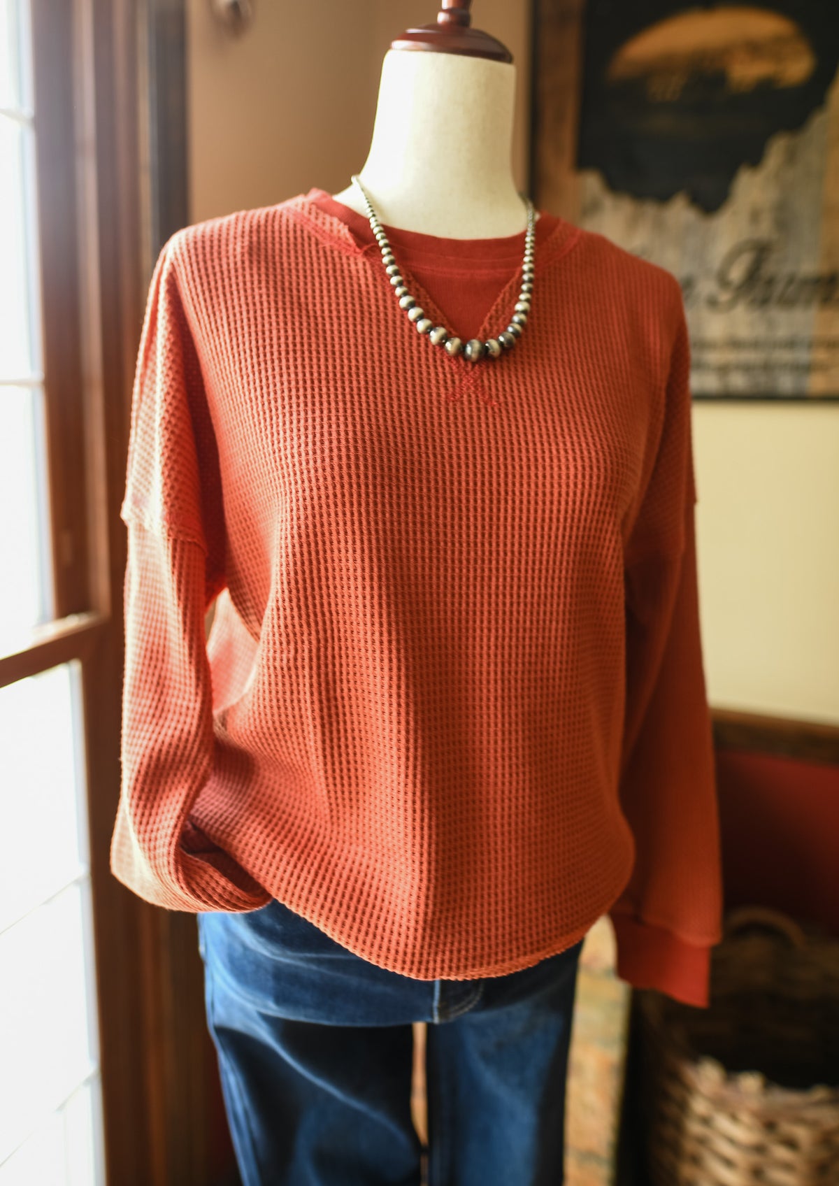 Light Rust Oversized Thermal Sweatshirt