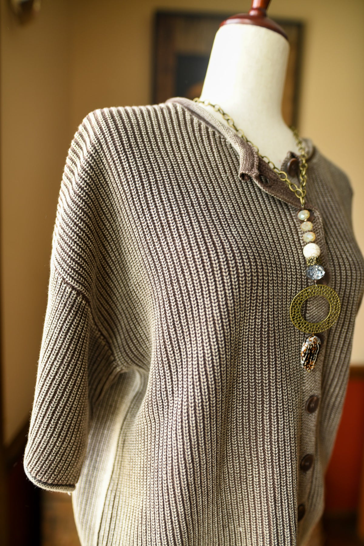 Washed Ribbed Short Sleeve Rolled Edge Cardigan