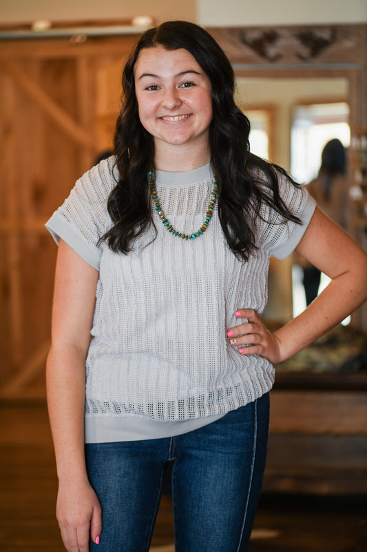 Farm Wife Threads SWEDEN Knit Top: Open Weave, Short Sleeves, 98% Poly, 2% Spandex