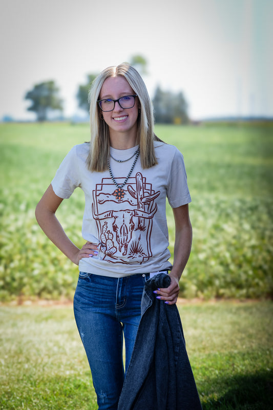 Western Skull Cactus Scene Graphic Tee