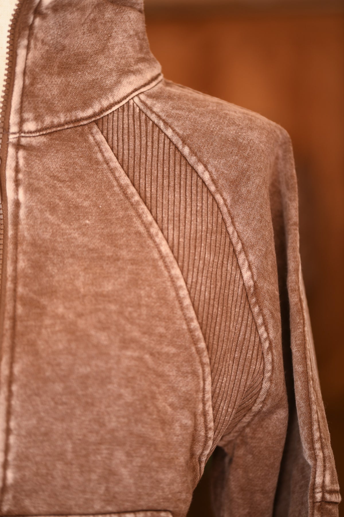 Mocha Acid-Wash Half-Zip Fleece Pullover