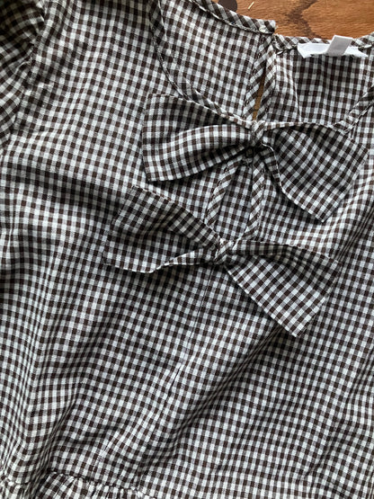 Gingham Check Front Bow Detail Mini Dress