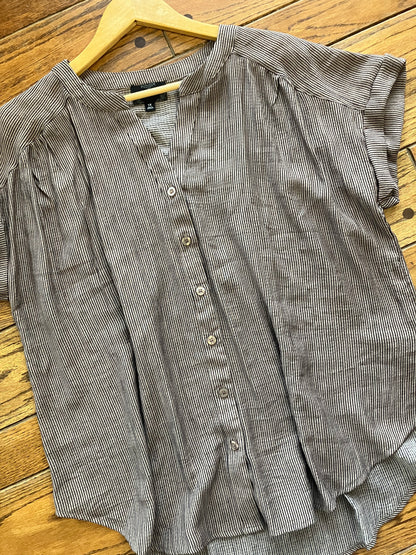 Plus Pinstripe Short Cuff Sleeve Button Down Shirt
