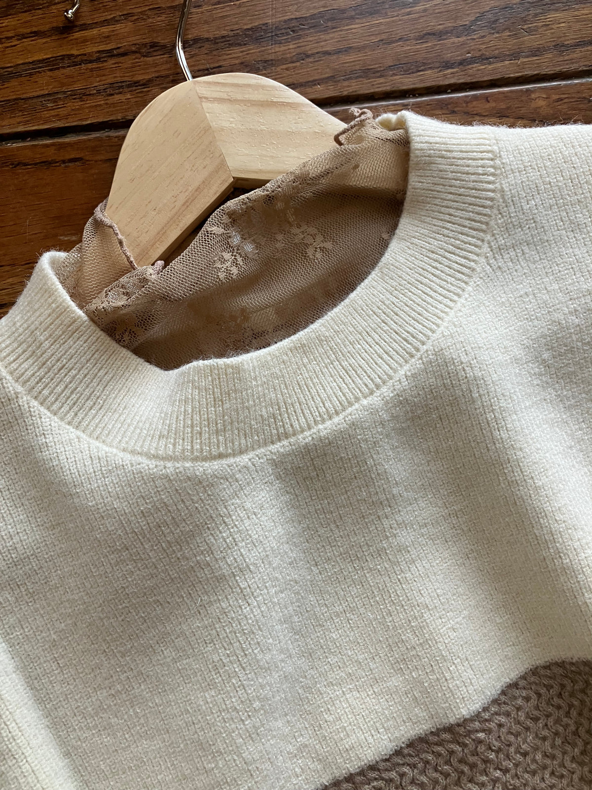 Cream & Taupe Striped Waffle Knit Top