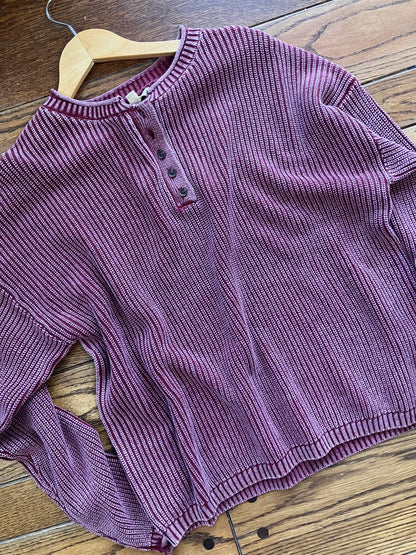 Washed Ribbed Henley Pullover Sweater