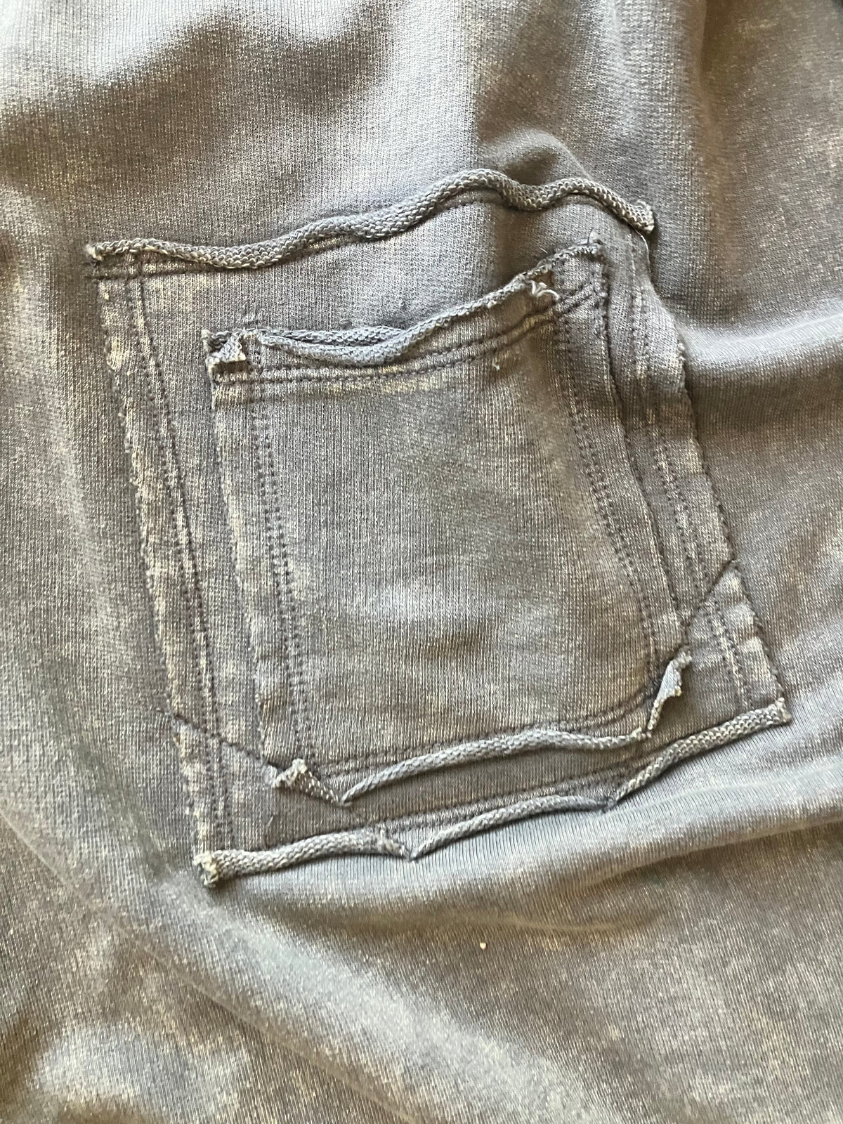 French Terry Acid Wash Raw Edge Pullover in Mocha Grey