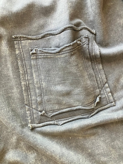French Terry Acid Wash Raw Edge Pullover in Mocha Grey