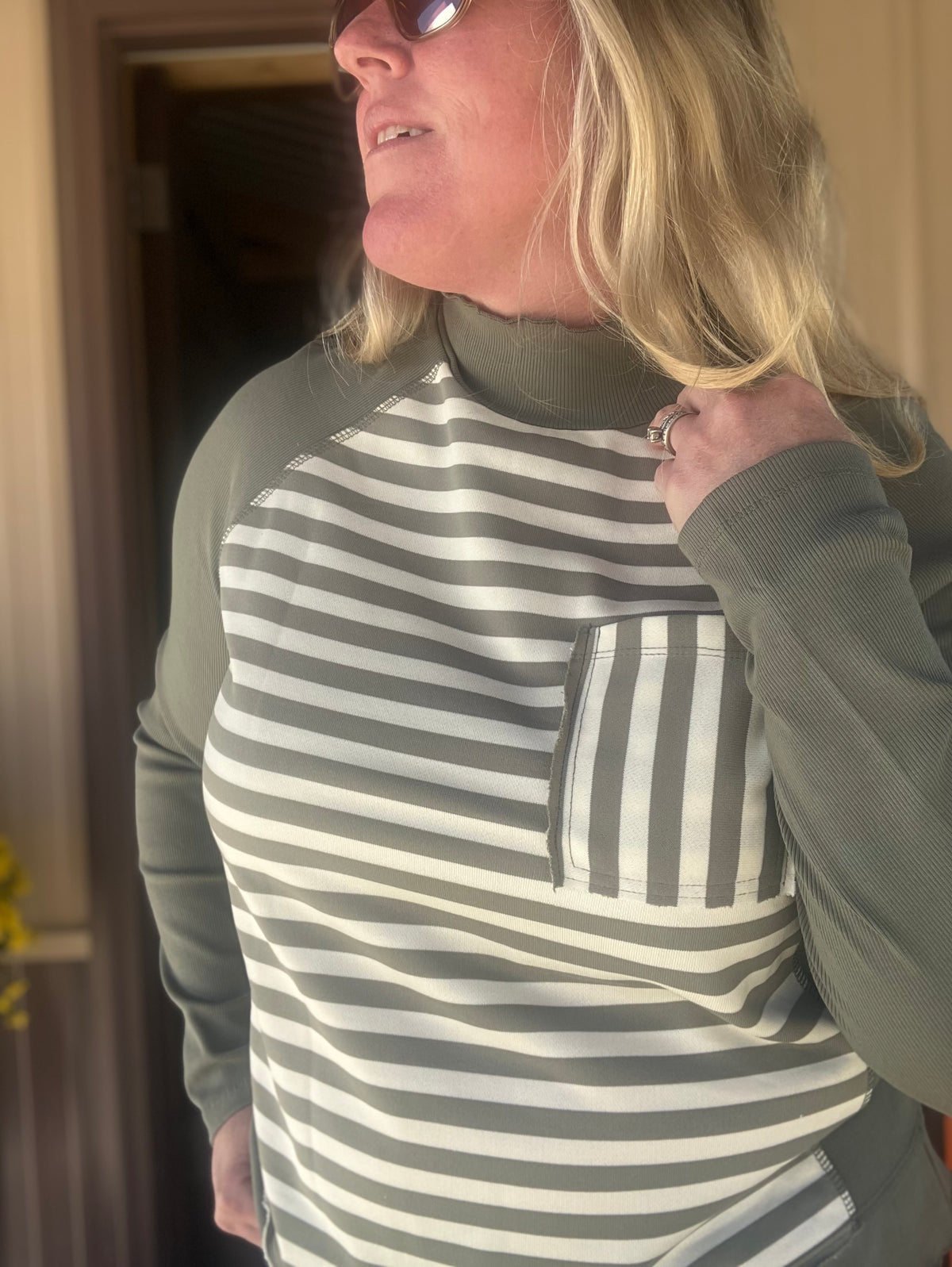 Striped Ribbed Mock Neck Top