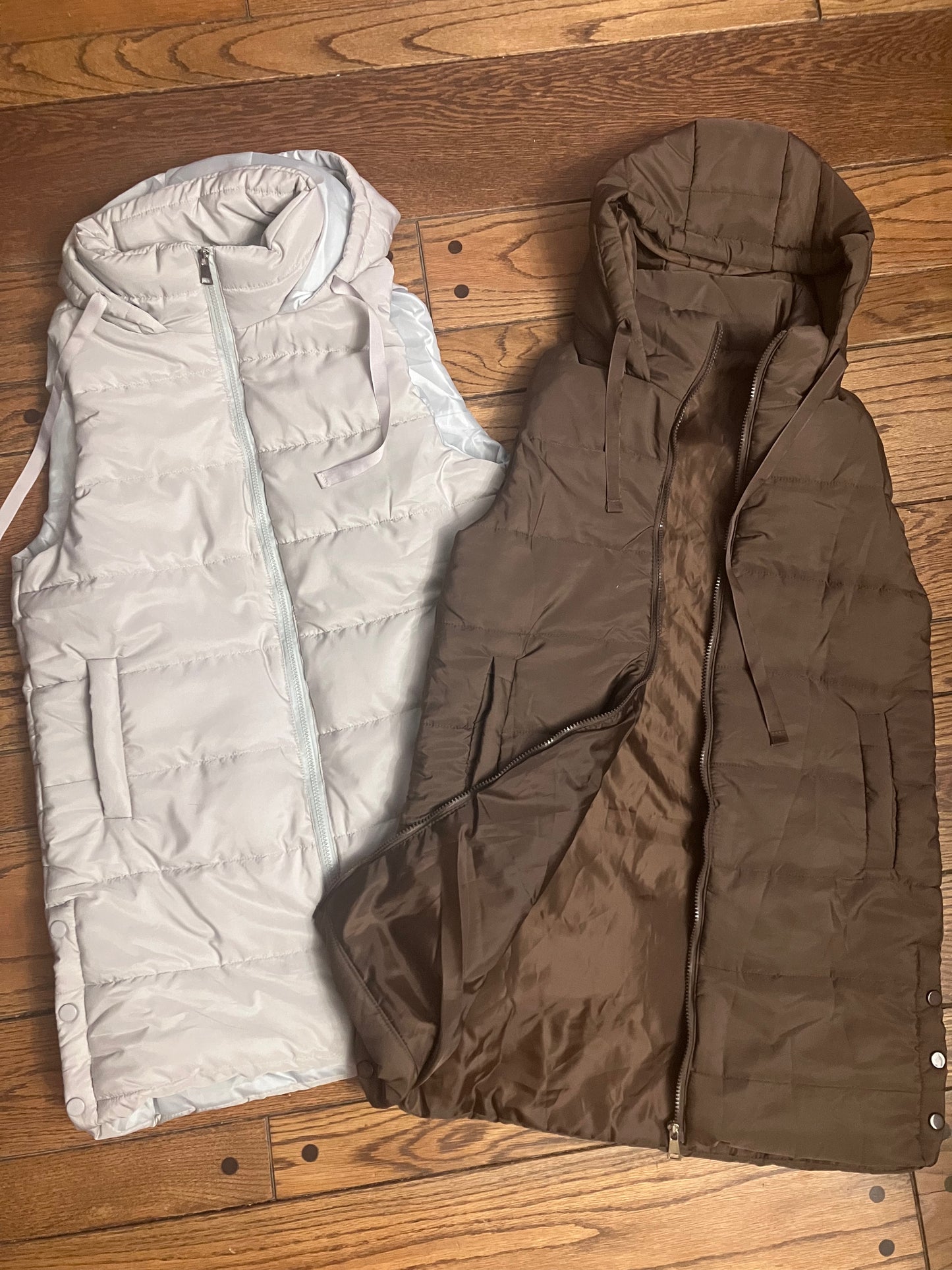 Hooded Zipper Quilted Vest S-2X