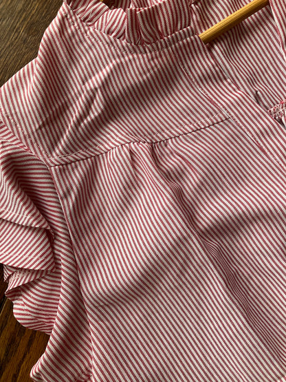 Frilly Split Neck Double Ruffled Short Sleeve Blouse