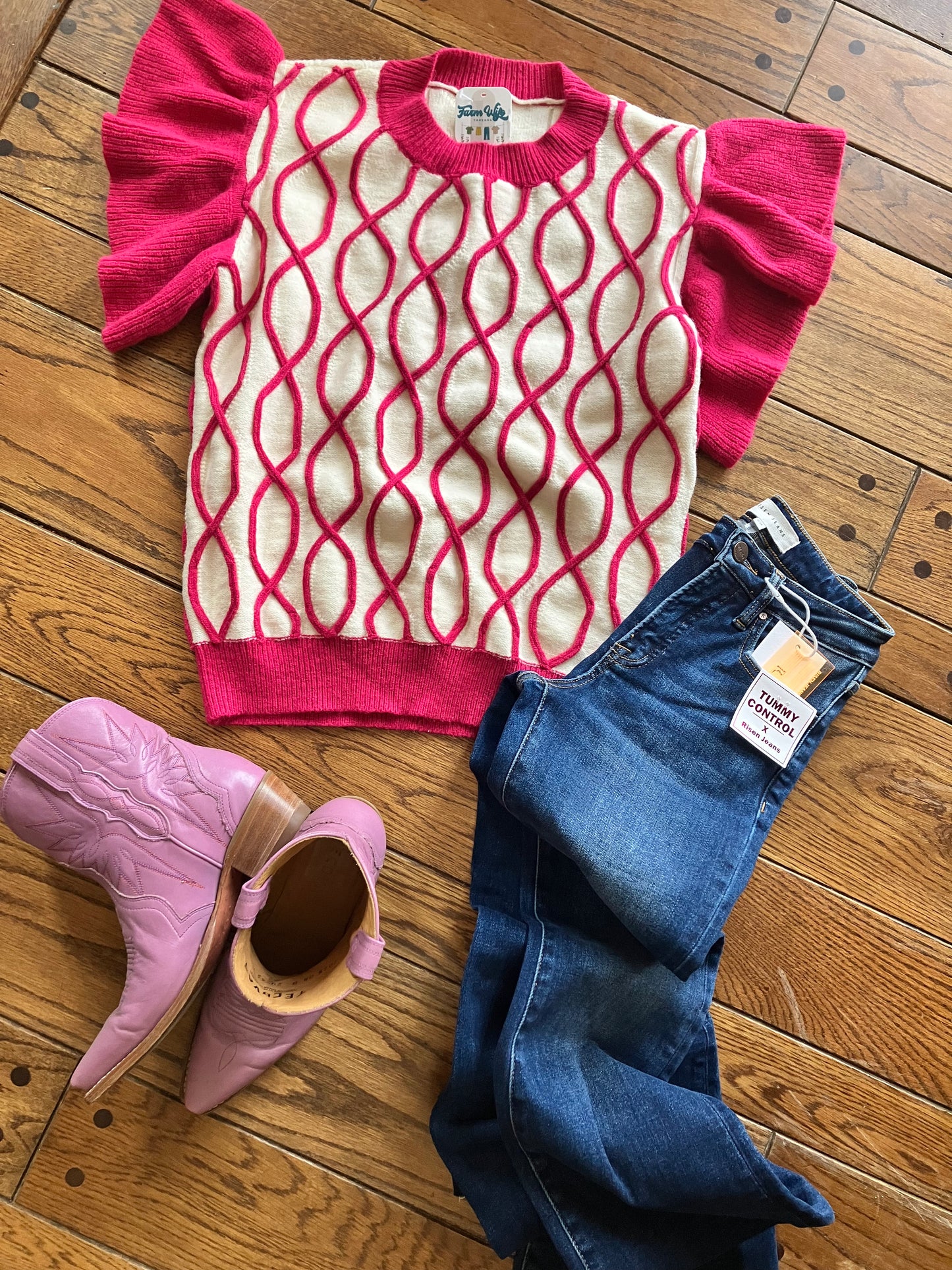 Barbie, Let's Go Party Contrast Ruffle Cable Knit Top