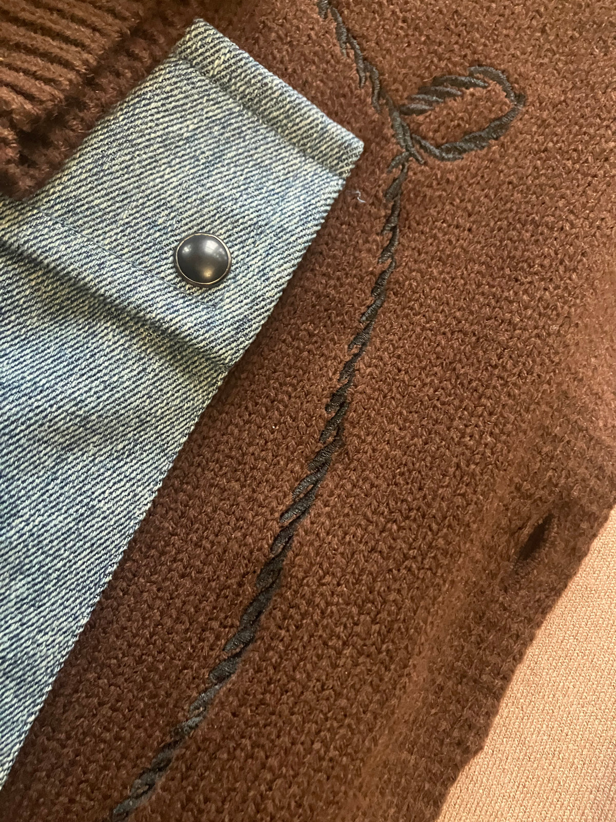 Cattle Babe Brown Angus Cardigan with Denim Pockets