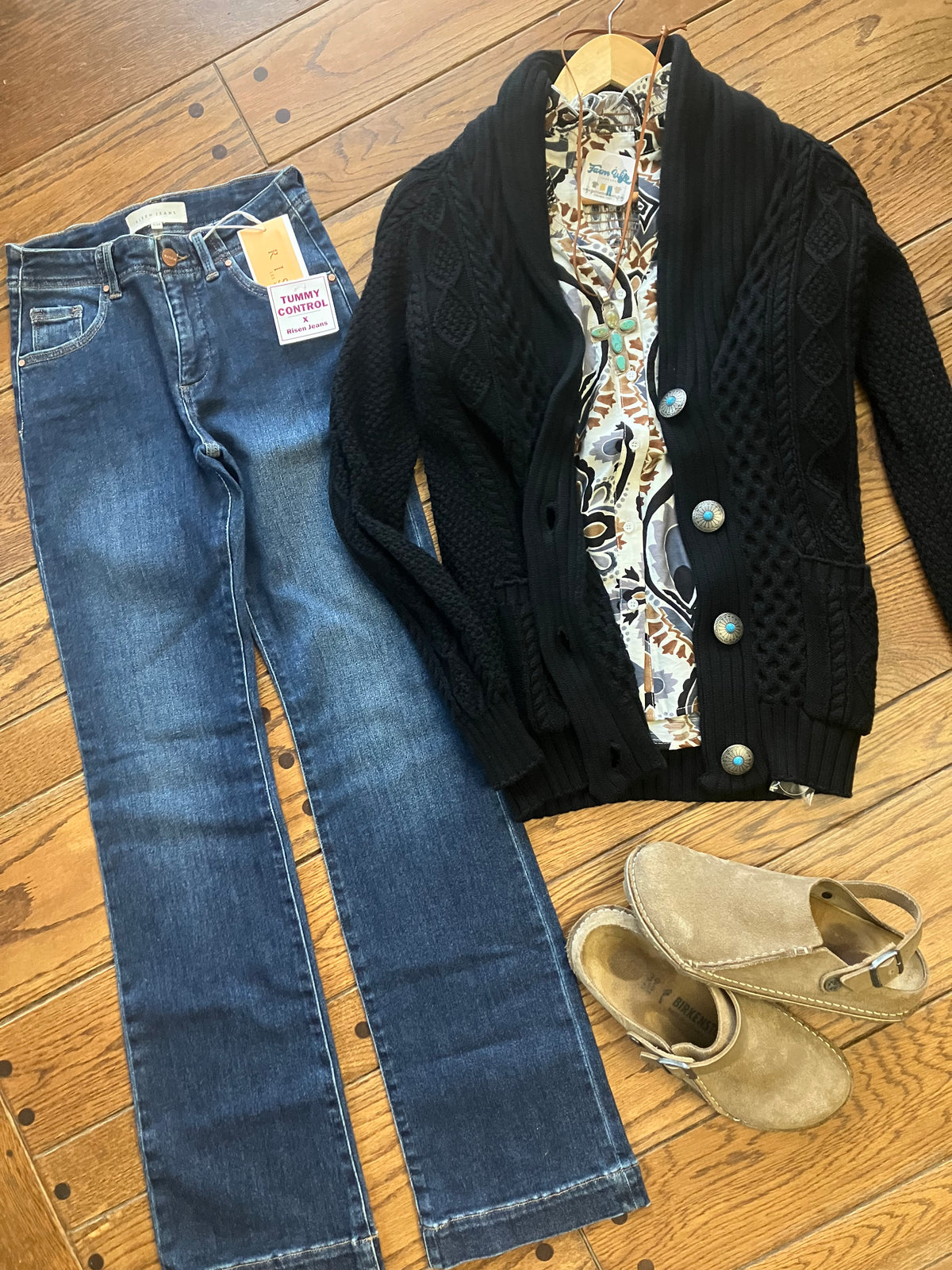 Rodgers Black Cable Knit Concho Cardigan