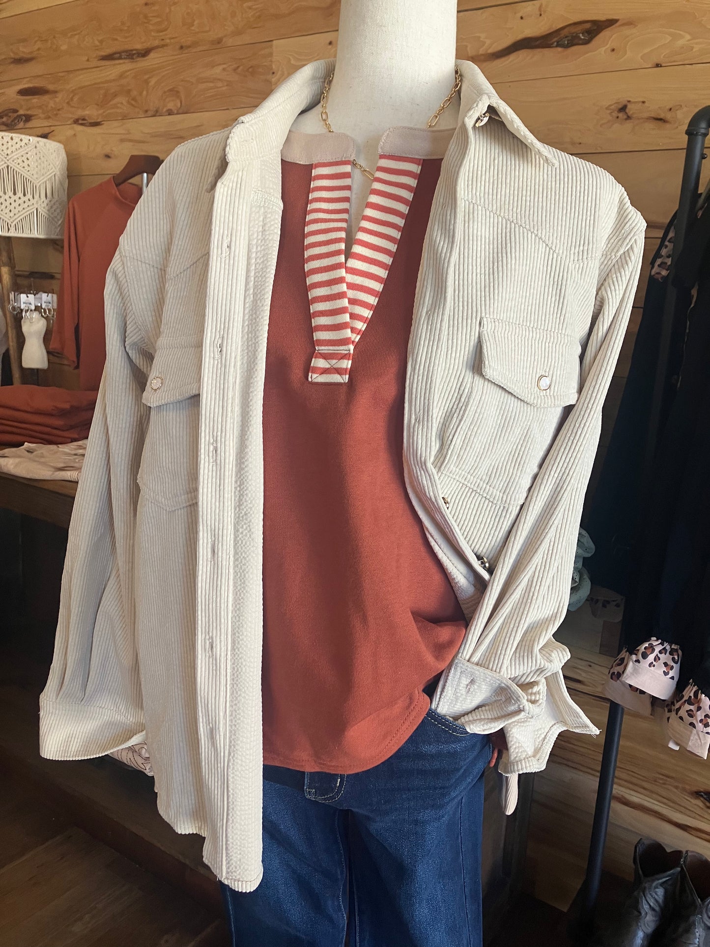 Mixed Stripes Colorblock Pullover Knit Rust Top