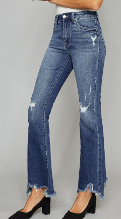 Kan Can Premier Distressed Flares with Frayed Hem