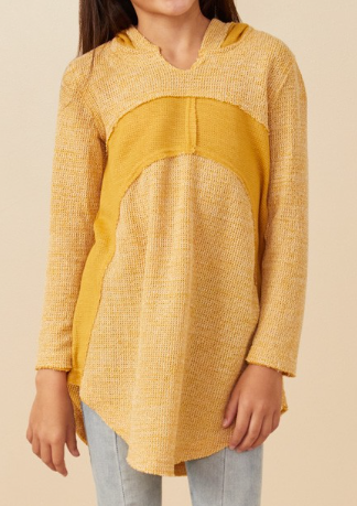 Girls Sweater Knit Hoodie in Mustard