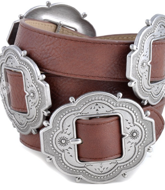 Silver Concho Belt in Brown