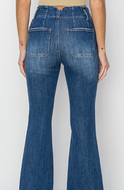 High Rise Seam Detailed Flare Denim