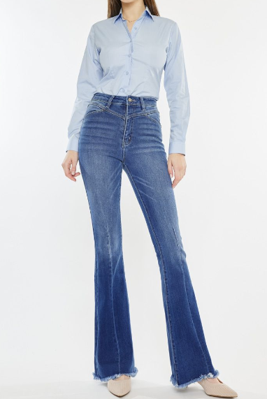 Kan Can Salina Frayed Hem Flare Jeans