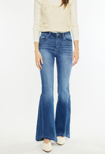 Kan Can Letty High Rise Flare Jeans - Medium Wash Denim