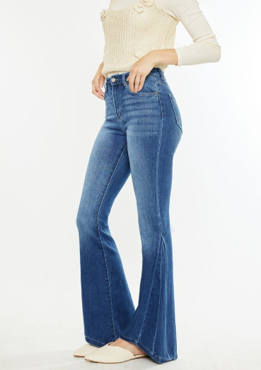 Kan Can Letty Flare Jeans - High Rise Layered Denim Medium Wash - Farm Wife Threads