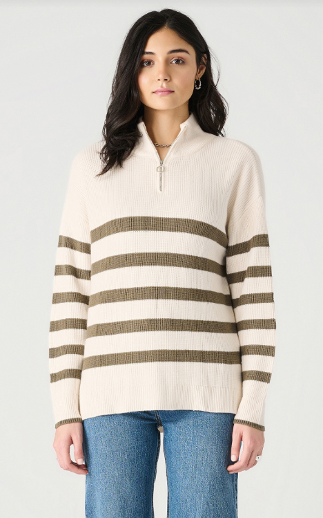 Dex Long Sleeve Striped/Solid Quarter-Zip Sweater