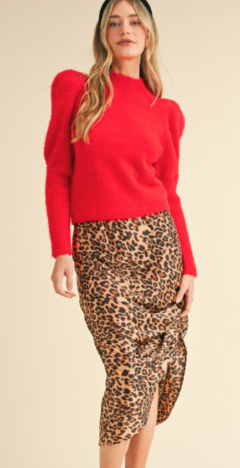 Satin Leopard Midi Skirt