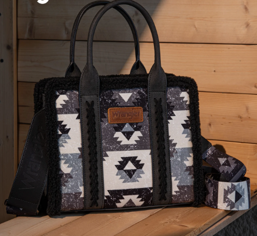 Wrangler Sherpa Southwestern Print Small Canvas Tote/Crossbody Black