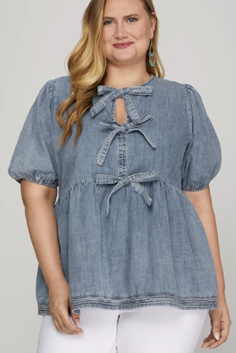 Denim Bow Blouse