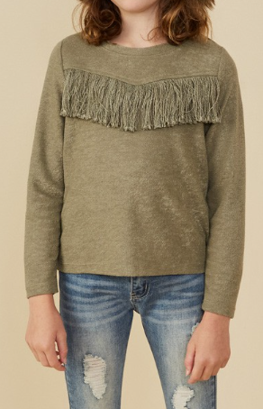 Girls fringed Textured Knit Pullover Top