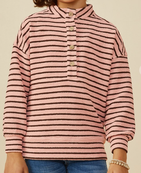 Girls Textured Quarter Button Top