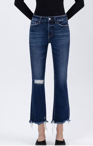 Frayed Hem Distressed Kick Flare Denim