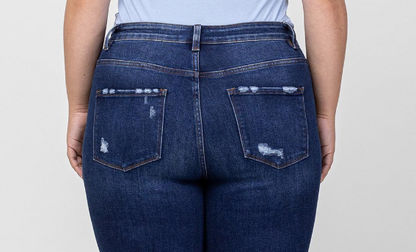 Plus Size Distressed Kick Flare Cropped Denim