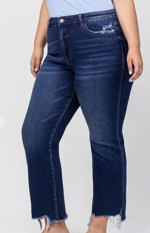 Plus Size Distressed Kick Flare Cropped Denim