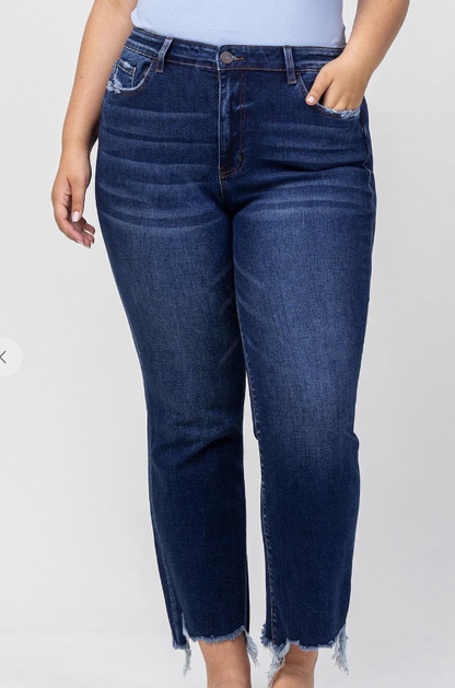Plus Size Distressed Kick Flare Cropped Denim