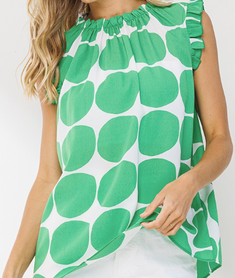 Polka Dot Ruffle Mock Neck Top
