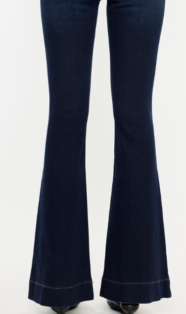 High Rise Dark Wash Flares Wide Hem 33" Inseam