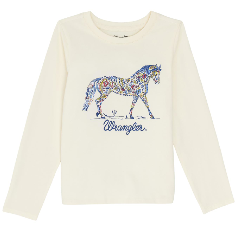 Girls Long Sleeve Wrangler Horse Tee