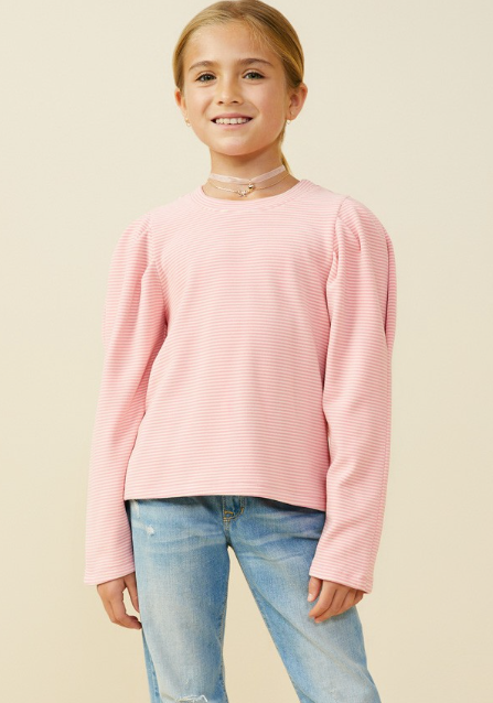 Girls Pink Puff Sleeve Top