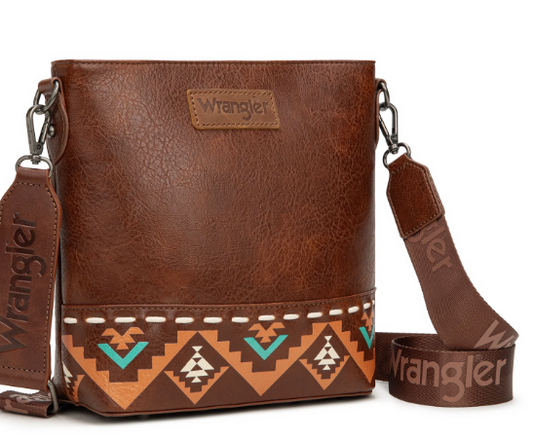 Wrangler Aztec Print Crossbody Brown Leather