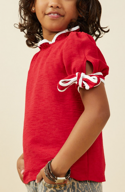 Girls Cherry Red Bow Top