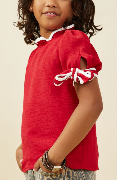 Girls Cherry Red Bow Top