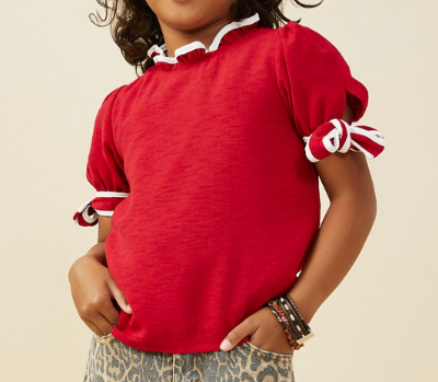 Girls Cherry Red Bow Top